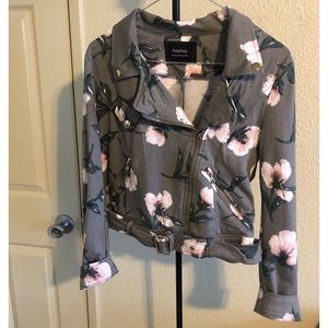 Moto Jacket Gray & Pink Floral NWOT